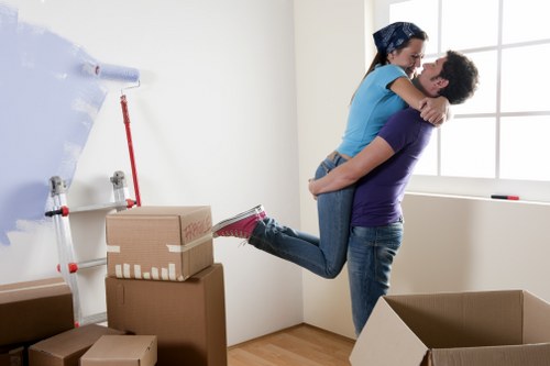 Packed boxes and furniture ready for transport by a local removals company